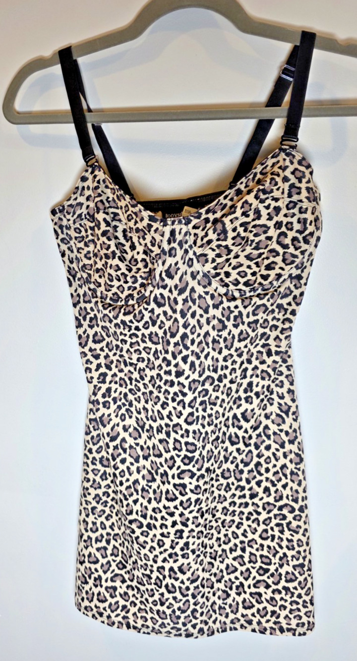 Nancy Ganz Leopard Slip Mini Dress Y2K Indie Sleaze Coquette Fitted Lingerie 90s